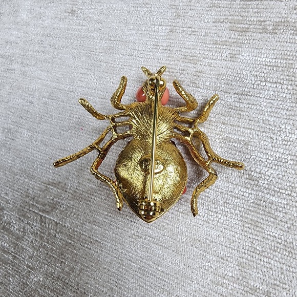 Joan Rivers Vintage Red Pink Rhinestone Spider Insect Bug Brooch Pin - Picture 3 of 6